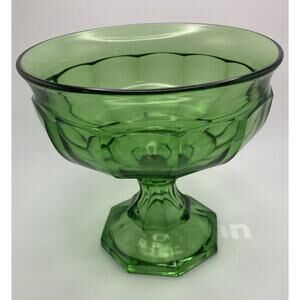 Large Green Depression Glass Footed Compote / Candy Dish Vintage